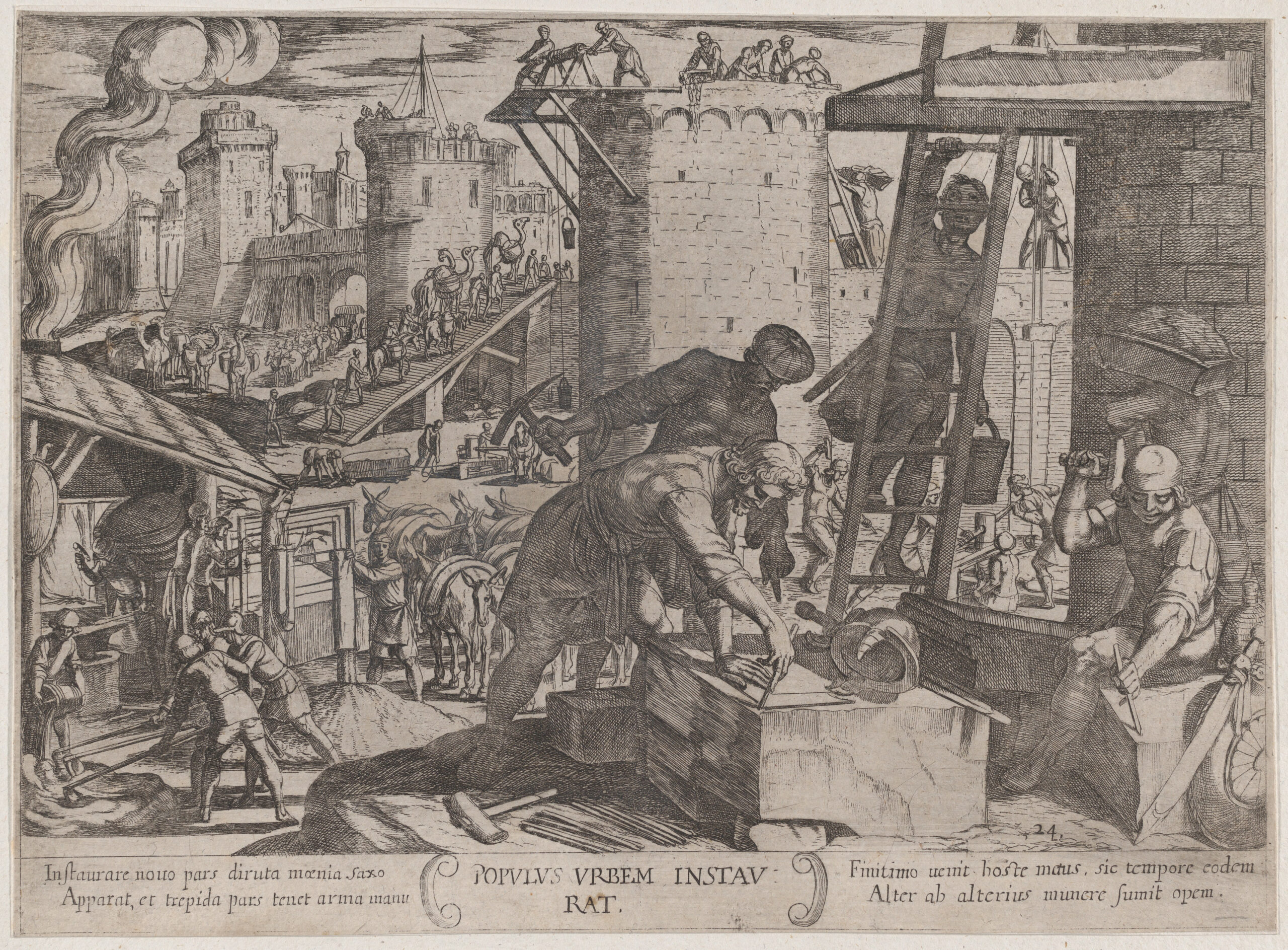 A Renaissance etching by Antonio Tempesta depicting the Israelites rebuilding Jerusalem