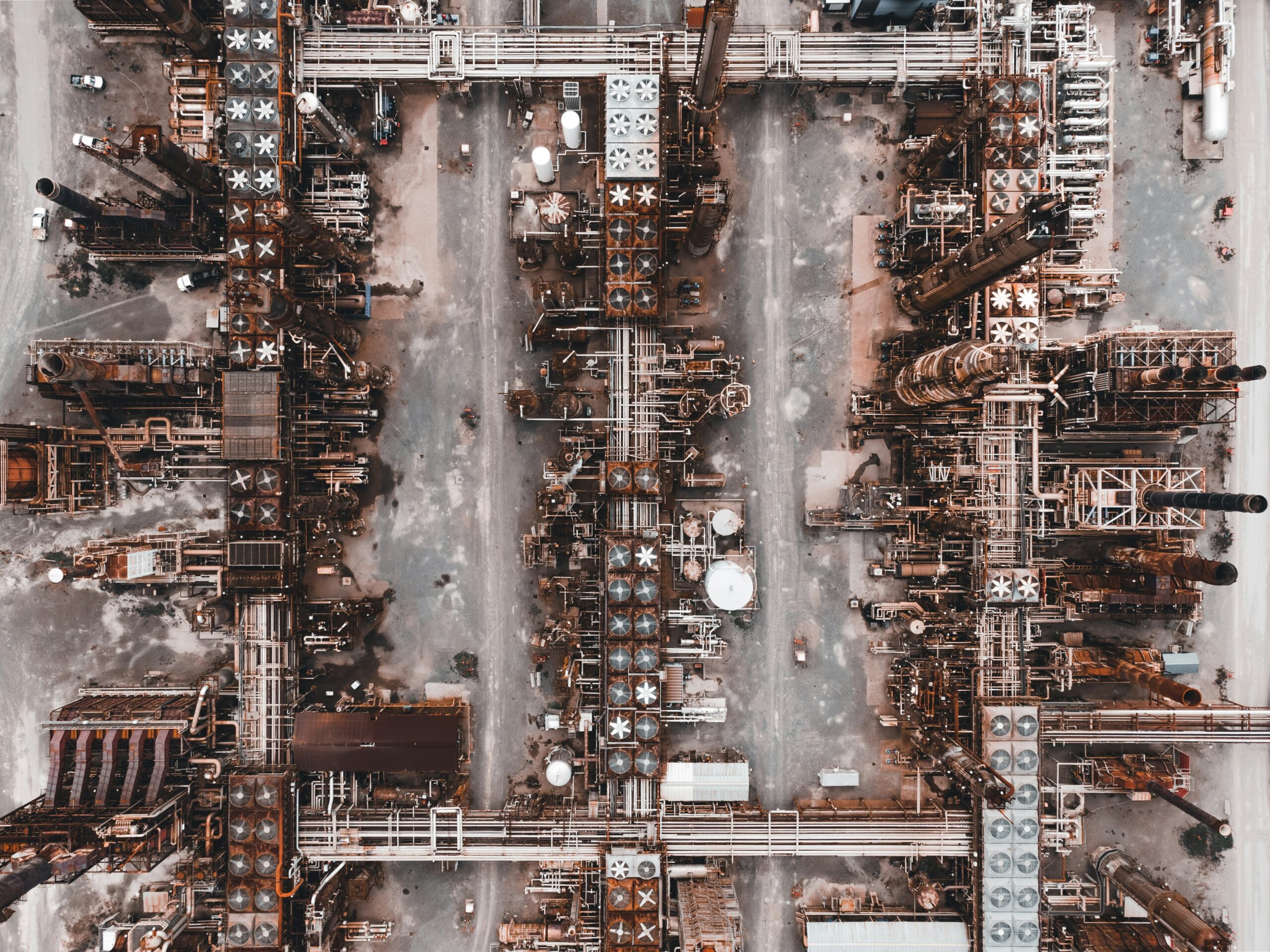 A view of a factory seen from above.